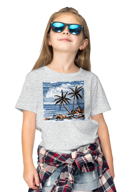 Children's t-shirt with prints Palm Trees And Sky. Clouds, palm trees, sea, sky. 2070702