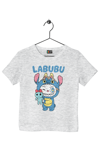 Футболка дитяча з принтом "Лабубу". Іграшка лабубу, лабубу, лабубу кока кола, мерч лабубу, мила, синя лабаба, смішна лабубу. 2070702