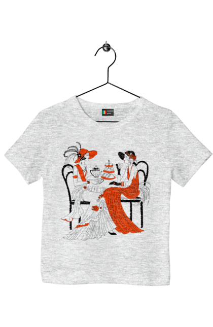 Children's t-shirt with prints Ladies In Red. Get-togethers, ladies, tea drinking. 2070702