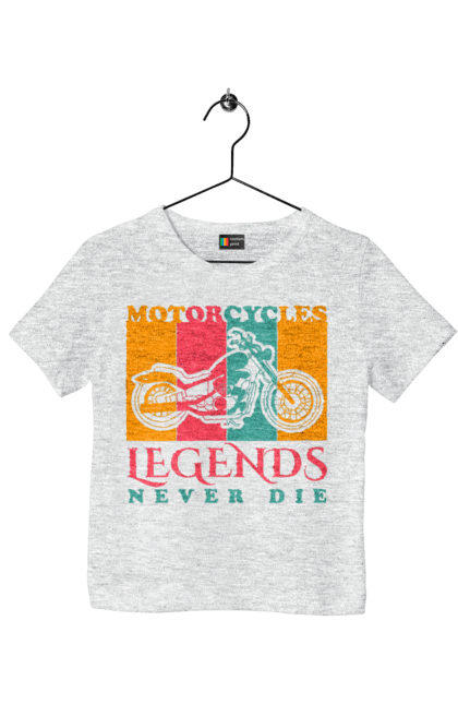 Футболка дитяча з принтом "мотоцикл легенда". Легенда, мотоспорт, мотоцикл. 2070702