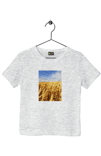 Children's t-shirt with prints Ukraine. Beauty, blue, field, nature, sky, wheat. 2070702