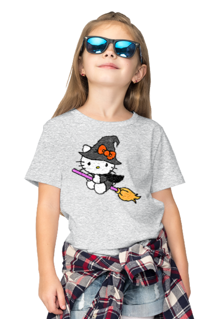 Children's t-shirt with prints Hello Kitty Halloween. Brand, cat, character, halloween, hello kitty, kitten, kitty, witch. 2070702