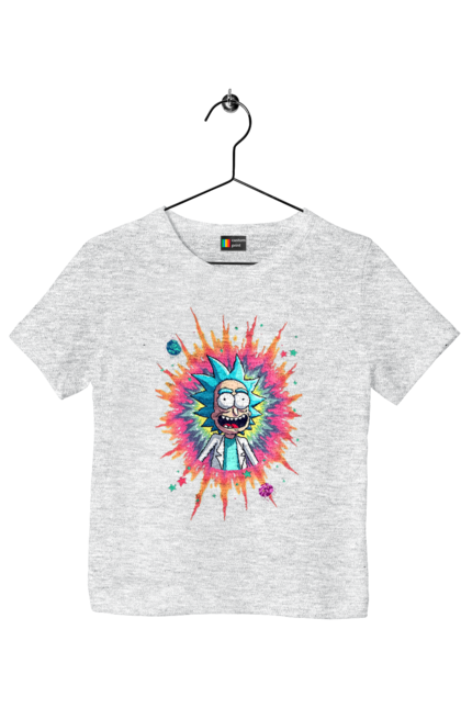 Children's t-shirt with prints Rick and Morty. Adventures, black humor, cartoon, rick, rick and morty, sci-fi, tragicomedy. 2070702