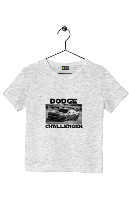 Футболка дитяча з принтом "Додж челенджер". Авто, автомобіль, американська легенда, додж челенджер, класичне авто, культовий автомобіль, масл кар, потужний автомобіль. 2070702