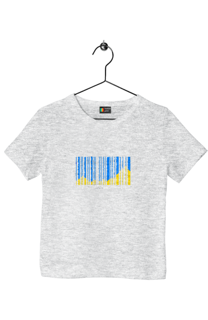 Футболка дитяча з принтом "Мій дім це  Україна". Батьківщина, гори, державний знак, мій дім, моя держава, синє небо, україна, штрих код. 2070702