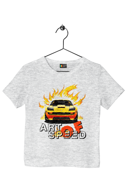 Children's t-shirt with prints Car on fire. Car, fire, speed, sport car, sports car. 2070702