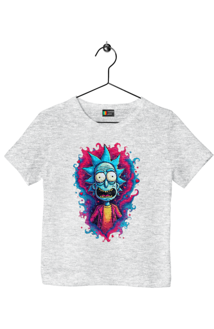 Children's t-shirt with prints Rick and Morty. Adventures, black humor, cartoon, rick, rick and morty, sci-fi, tragicomedy. 2070702