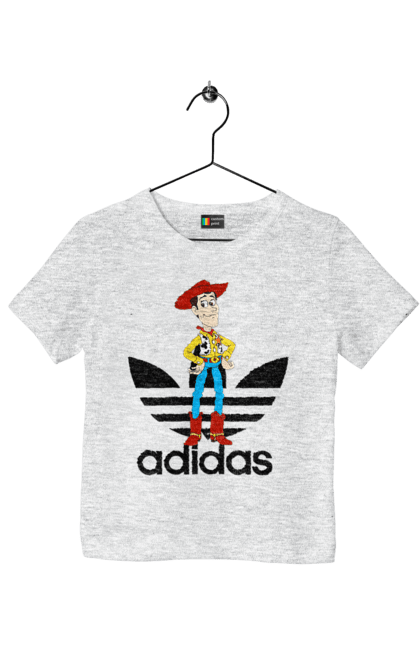 Футболка детская с принтом Adidas Вуди. Adidas, toy story, woody, адидас, вуди, история игрушек, мультфильм. 2070702