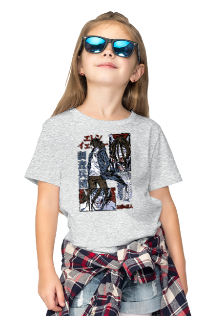 Children's t-shirt with prints Attack on Titan Eren. Action film, anime, attack on titan, dark fantasy, drama, eren, eren jaeger, manga, post-apocalyptic. 2070702