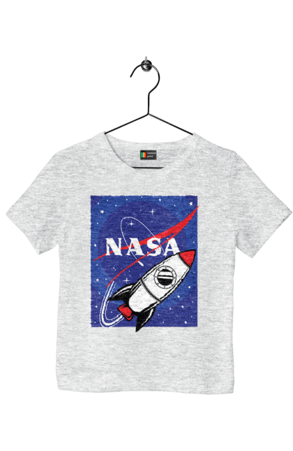 Children's t-shirt with prints NASA. Aeronautics, astronautics, aviation, nasa, research, rocket, science, space, technologies, usa. 2070702