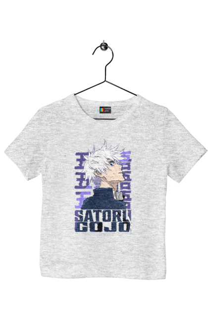 Children's t-shirt with prints Jujutsu Kaisen Gojo. Anime, dark fantasy, gojo, jujutsu kaisen, magic battle, manga, mystic. 2070702