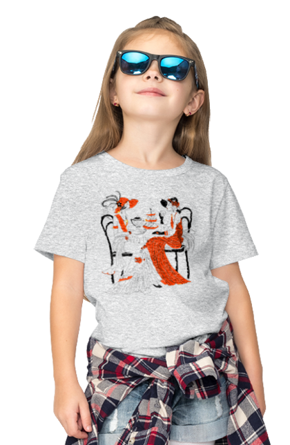 Children's t-shirt with prints Ladies In Red. Get-togethers, ladies, tea drinking. 2070702