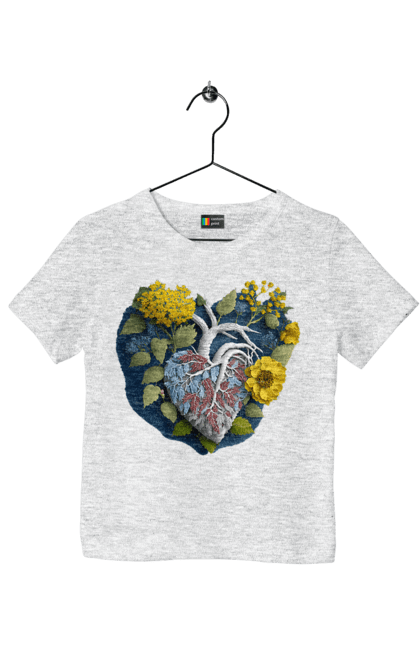 Футболка дитяча з принтом "Серце квіти". Люблю україну, перемога україни, серце, символи україни, соняшник, традиції україни, україна. 2070702