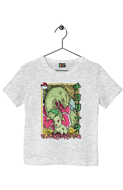 Children's t-shirt with prints Pokemon Chikorita. Anime, chikorita, games, nintendo, pokemon, pokemon go. 2070702