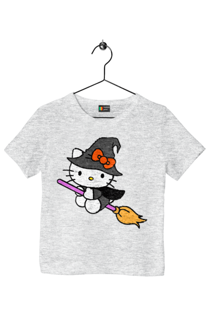 Children's t-shirt with prints Hello Kitty Halloween. Brand, cat, character, halloween, hello kitty, kitten, kitty, witch. 2070702