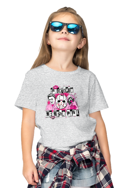 Children's t-shirt with prints In October we wear pink. Costume, halloween, holiday, horror, october, october 31, pink, villains. 2070702