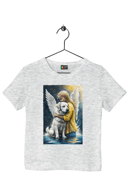 Футболка дитяча з принтом "Дівчинка та собака ангел [память загиблим тваринам]". Дівчинка та собака, крим, нова каховка, память загиблим тваринам, собака ангел, україна, херсон. 2070702