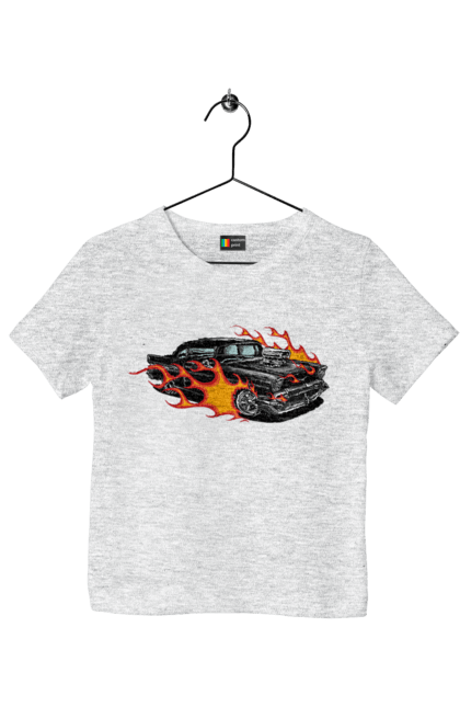 Футболка детская с принтом Машина Огонь. Автомобиль, машина, огонь. 2070702
