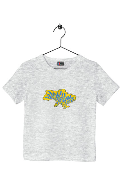 Children's t-shirt with prints Ukraine. Grain, map, patriotic images, ukraine, ukrainian theme, wheat. 2070702