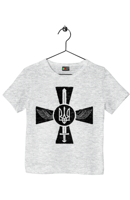 Футболка дитяча з принтом "Україна герб". Герб, крила, меч, україна. 2070702