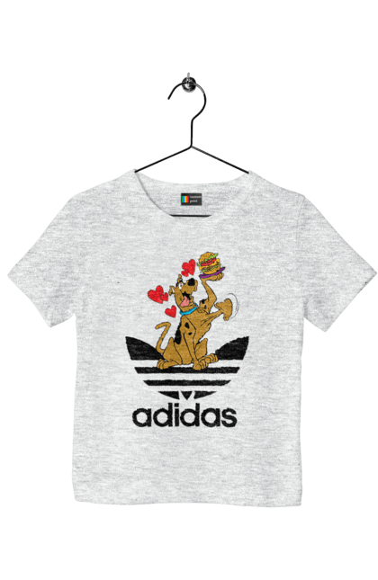 Футболка детская с принтом Adidas Скуби Ду. Adidas, scooby-doo, адидас, мультсериал, сериал, скуби-ду, собака. 2070702