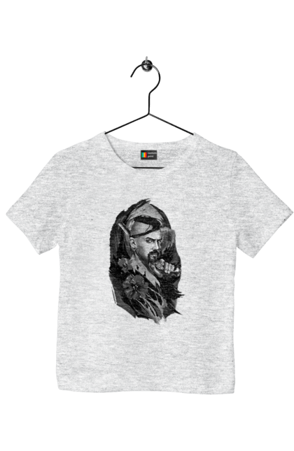 Футболка дитяча з принтом "Козак". Вуса, квітки, козак, пістолет, справжній українець, чуб. 2070702