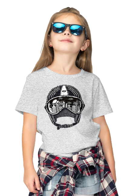 Children's t-shirt with prints Helmet And City. City, helmet, speed. 2070702