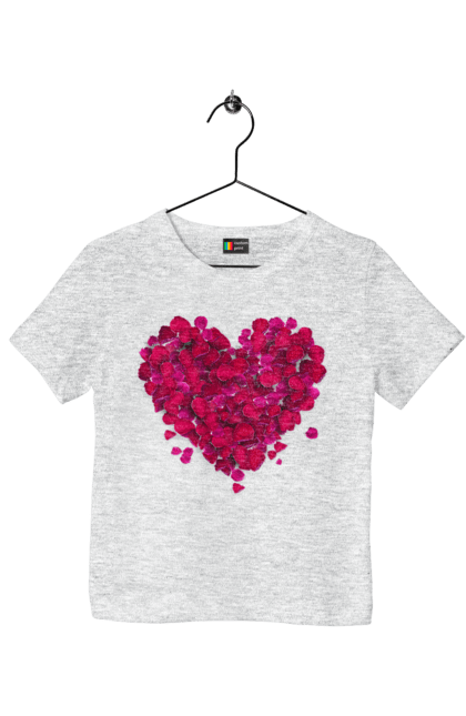 Children's t-shirt with prints Heart From Rose Petals. Petals, rose flower. 2070702