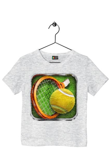 Children's t-shirt with prints Tennis. Ball, ground tournament, london, players, prize fund, racket, sponsor, tennis, tournament grid. 2070702