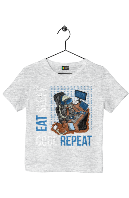 Футболка дитяча з принтом "Їж Cпи Кодуй Повторюй". Айті, айтішник, для айтішника, для програміста, їж спи, кодуй повторюй, подарунок айтішнику, подарунок програмісту, програміст, розробник. 2070702