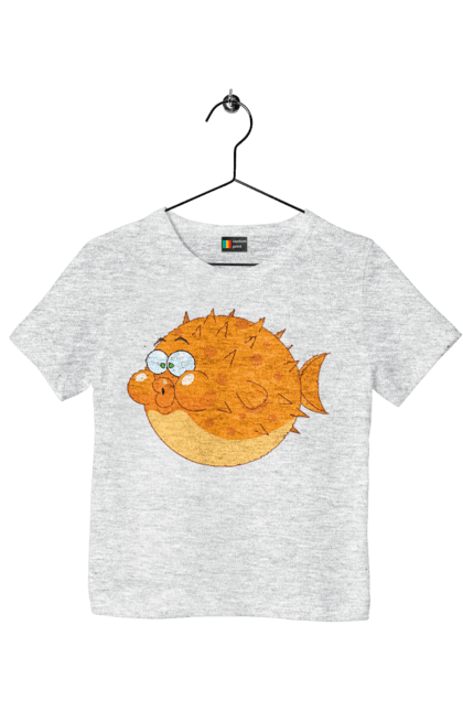 Футболка дитяча з принтом "Помаранчева Риба Фугу". Риба, фугу. 2070702