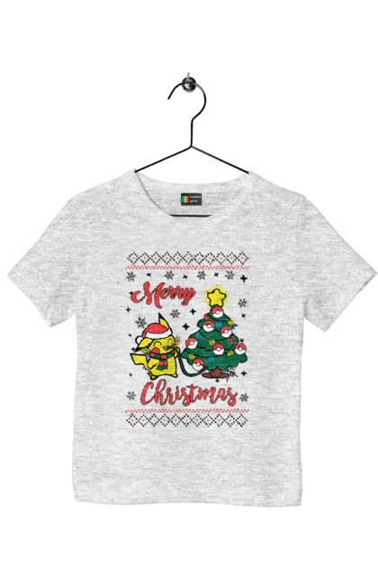 Children's t-shirt with prints Pikachu Merry Christmas!. Anime, christmas, game, manga, merry christmas, nintendo, pikachu, pokemon. 2070702