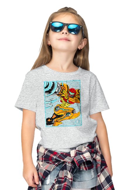 Children's t-shirt with prints Metroid Samus Aran. Game, head hunter, heroine, metroid, power suit, samus aran, video game. 2070702