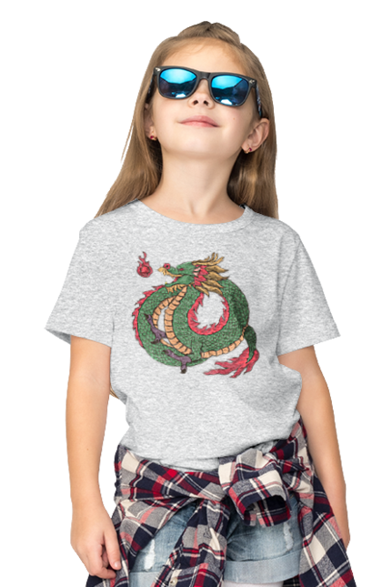 Children's t-shirt with prints The Dragon. Animal, chinese dragon, dragon, green dragon, symbol. 2070702