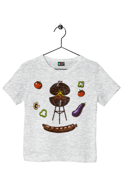 Children's t-shirt with prints Barbecue Sausage. Barbecue, fry, grill, sausage. 2070702