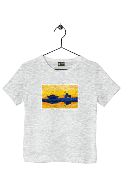 Children's t-shirt with prints New brand, tractor pulling tank. Brand, good evening, no war, tractor troops, ukraine stamp, ukrposhta, ukrposhta stamp. 2070702