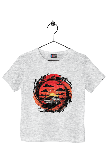 Children's t-shirt with prints Ferrari at sunset. Car, cars, ferrari, ferrari at sunset. 2070702