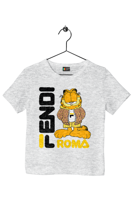 Футболка дитяча з принтом "Fendi Гарфілд". Fendi, garfield, бренд, будинок моди, гарфілд, італія, люкс, мода, сумка, фенді. 2070702