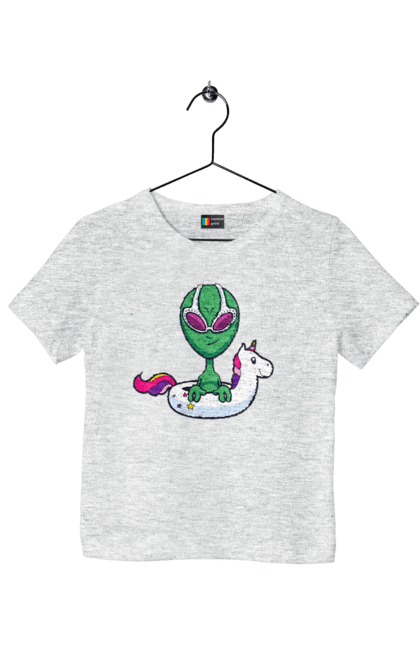 Футболка дитяча з принтом "Інопланетянин Плаває У Колі". Інопланетянин, надувной круг, плавати. 2070702