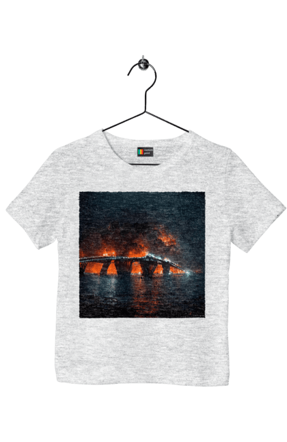 Футболка дитяча з принтом "Кримський мост горить". Армія росії, армія україни, годить, зсу, крим, мост, удар, удар зсу. 2070702