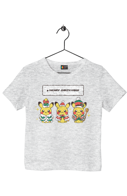 Children's t-shirt with prints Pikachu Merry Christmas. Anime, christmas, game, manga, merry christmas, nintendo, pikachu, pokemon. 2070702