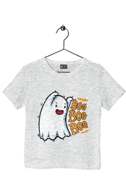 Children's t-shirt with prints Ghost. Costume, ghost, halloween, holiday, october, october 31, scary, sweets, trick or treat. 2070702