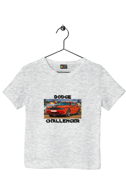 Children's t-shirt with prints Dodge challenger. Auto, car, classic car, cult car, dodge challenger, oil car, powerful car. 2070702
