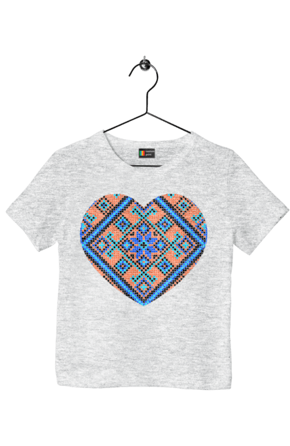 Футболка дитяча з принтом "Серце вишивка". Вишиванка, вишивка, вишивка хрестиком, люблю україну, серце, символи україни, традиції україни, україна. 2070702