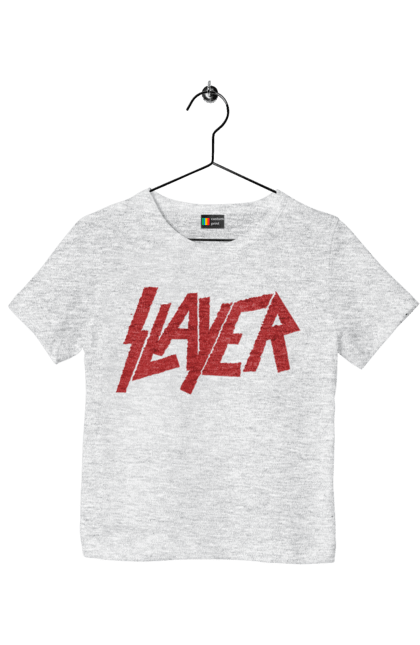 Футболка детская с принтом Slayer. Slayer, грув-метал, група, метал група, музыка, ню-метал, спид-метал, трэш-метал, череп. 2070702