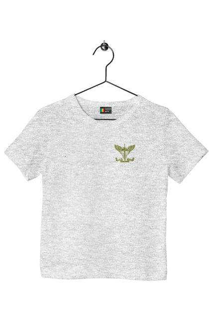 Children's t-shirt with prints Airborne assault troops of Ukraine. Army, emblem, khaki, military, soldiers. 2070702