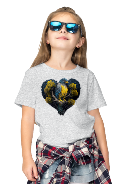 Children's t-shirt with prints Blue and yellow falcon. Falcon, flag of ukraine, heart, symbol of ukraine, tree, ukraine. 2070702