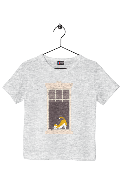 Children's t-shirt with prints Cat In The Window. Cat, redhead, sippers, window. 2070702