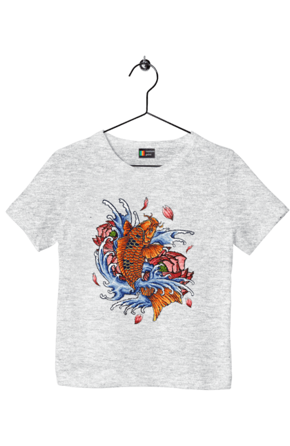 Children's t-shirt with prints Fish and waves. Fish, flower, wave. 2070702