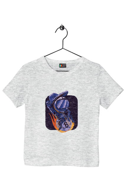 Футболка дитяча з принтом "Космо біткоїн". Биткоин, бінарний, біткоїн, біткойн, валюта, гроші, крипто, програміст, хакер. 2070702